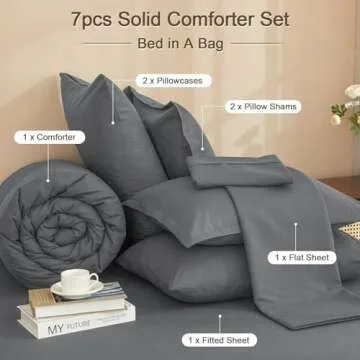 PHF 7 Pieces California King Comforter Set, Lightweight Bed in A Bag & 18" Sheet Set for All Season, Ultra Soft Cozy Bedding with Comforter, Sheets, Pillowcases & Shams, Dark Grey