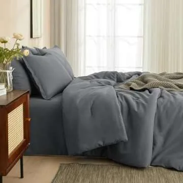 PHF 7 Pieces California King Comforter Set, Lightweight Bed in A Bag & 18" Sheet Set for All Season, Ultra Soft Cozy Bedding with Comforter, Sheets, Pillowcases & Shams, Dark Grey