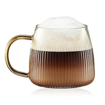 ZHMTang Premium Unique Glass Coffee Mugs Set of 2 Fancy Cups with Stylish Vertical Stripes Pattern -...