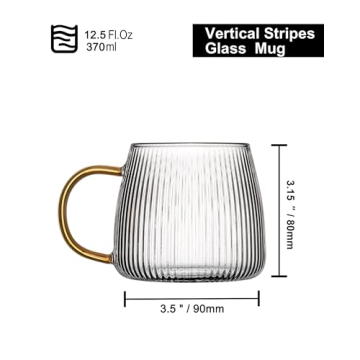 ZHMTang Unique Glass Coffee Mugs Set with Stripes and Handles