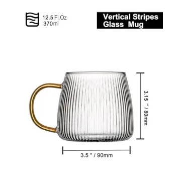ZHMTang Unique Glass Coffee Mugs Set with Stripes and Handles
