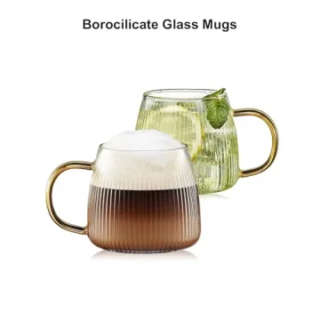 ZHMTang Unique Glass Coffee Mugs Set with Stripes and Handles