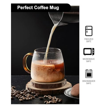 ZHMTang Unique Glass Coffee Mugs Set with Stripes and Handles