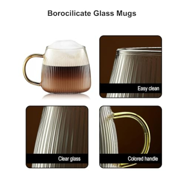ZHMTang Unique Glass Coffee Mugs Set with Stripes and Handles