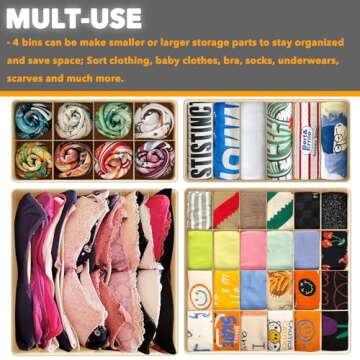 SpaceAid Underwear Drawer Organizer, 4 Pack Dresser Organizer Bins for Nursery, Closet Organization and Storage with Dividers for Baby Clothes Socks Bra Ties Scarf (Beige)