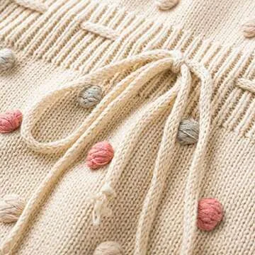 Simplee kids Baby Girl Kint Rompers Fall Sleeveless Pompoms Baby Girl Rompers 0-3 Months Little Girl Apricot Overall Jumpsuit Outfit