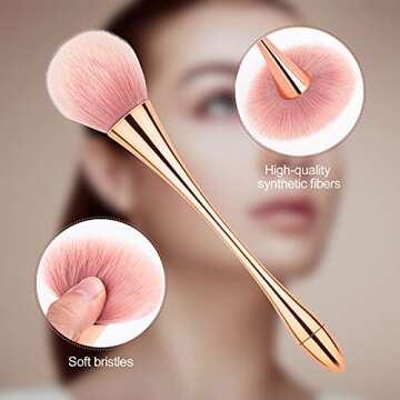 BEATURE 2 Pieces Large Mineral Powder Brushes, Soft Fluffy Makeup Brushes for Foundation, Blush and Highlighter, Professional Makeup Set for Blending, Buffing, Contour Formation (Rose Gold)