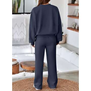 Aleumdr Women's 2 Piece Outfits Oversized Fleece Sweatsuit Zip Up Long Sleeve Sweatshirt with Wide Leg Sweatpants Navy Blue Medium
