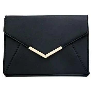 KKXIU Women Elegant Faux Leather Evening Envelope Clutch Purse Foldover Bags for Party Wedding Prom (A-Black)