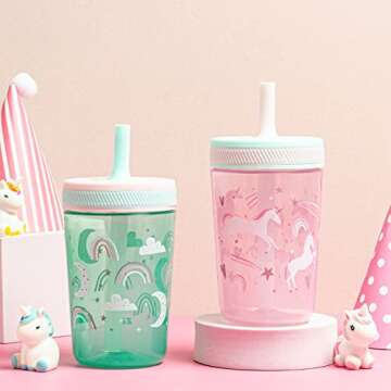 Zak Designs Kelso Toddler Cups For Travel or At Home, 15oz 2-Pack Durable Plastic Sippy Cups With Le...