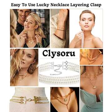 Lucky Necklace Layering Clasp Womens Jewelry Separators 18K Gold and Silver Multiple Necklace Clasp Look (1 pcs Silver White)