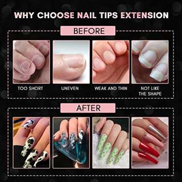 Makartt Coffin Nail Tips, 500pcs Long Ballerina Gel X Nail Tips Clear Soft Fake French Manicure Press on Soak Off Acrylic False Artificial Extensions Home DIY Women Gifts 10 Sizes