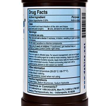 Dakin's Solution-Full Strength 304360946160 Sodium Hypochlorite 0.5% Wound Therapy for Acute and Chronic Wounds by Century Pharmaceuticals