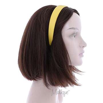Yellow 1 Inch Wide Leather Like Headband Solid Hair band for Women and Girls
