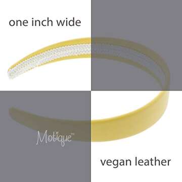 Yellow 1 Inch Wide Leather Like Headband Solid Hair band for Women and Girls
