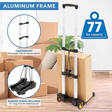 Lightweight Folding Luggage Cart - Holds 77 Pounds Compact Design