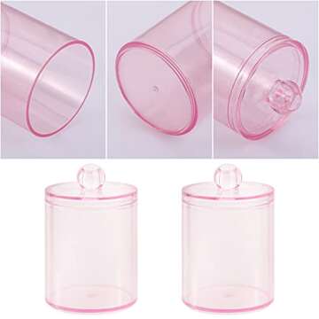 Tbestmax 2 Pack Qtip Holder Bathroom Jars Canisters for Cotton Ball Swab Pad Storage Dispenzer, Pink 10-Ounce