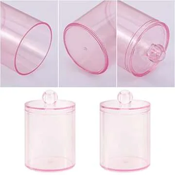 Tbestmax 2 Pack Qtip Holder Bathroom Jars Canisters for Cotton Ball Swab Pad Storage Dispenzer, Pink 10-Ounce