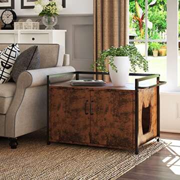 BANIROMAY Brown Modern Iron Cat Litter Box Enclosure with Rack Design and Sturdy Structure