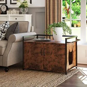 BANIROMAY Brown Modern Iron Cat Litter Box Enclosure with Rack Design and Sturdy Structure