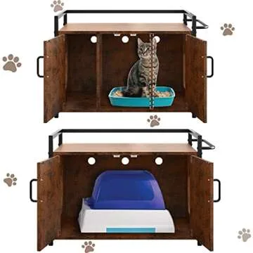 BANIROMAY Brown Modern Iron Cat Litter Box Enclosure with Rack Design and Sturdy Structure