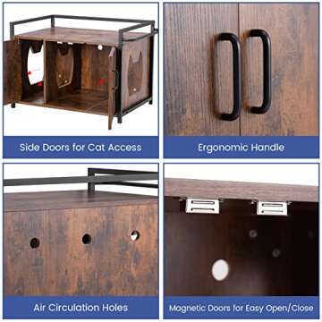 BANIROMAY Brown Modern Iron Cat Litter Box Enclosure with Rack Design and Sturdy Structure