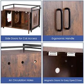 BANIROMAY Brown Modern Iron Cat Litter Box Enclosure with Rack Design and Sturdy Structure