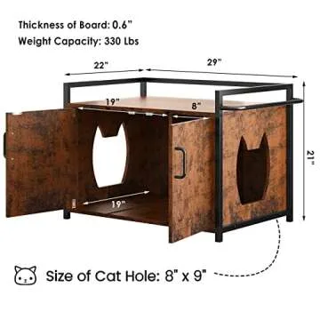 BANIROMAY Brown Modern Iron Cat Litter Box Enclosure with Rack Design and Sturdy Structure