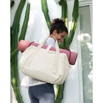 BAGSMART BAGSMART Gym Bag for Women, Carry on Weekender OvernightTravel Duffel Bags with Trolley Sleeve, Personal Item Travel Bag Tote Workout Dance Bag(Light Beige,Medium)