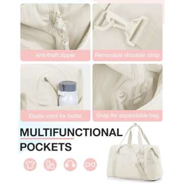 BAGSMART BAGSMART Gym Bag for Women, Carry on Weekender OvernightTravel Duffel Bags with Trolley Sleeve, Personal Item Travel Bag Tote Workout Dance Bag(Light Beige,Medium)