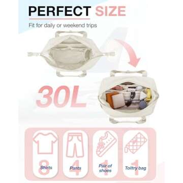 BAGSMART BAGSMART Gym Bag for Women, Carry on Weekender OvernightTravel Duffel Bags with Trolley Sleeve, Personal Item Travel Bag Tote Workout Dance Bag(Light Beige,Medium)