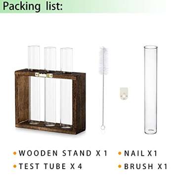 Ivolador Wall Mounted Hanging Plants Terrariumin Test Tube Flower Bud Tabletop Glass Wooden Stand with 3 Test Tube Perfect for Propagating Hydroponic Plants Home Garden Wedding Decoration-Brown