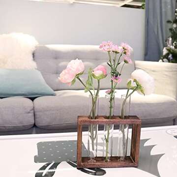 Ivolador Wall Mounted Hanging Plants Terrariumin Test Tube Flower Bud Tabletop Glass Wooden Stand with 3 Test Tube Perfect for Propagating Hydroponic Plants Home Garden Wedding Decoration-Brown