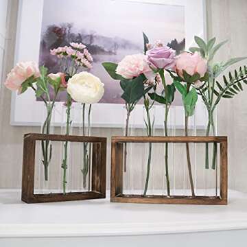 Ivolador Wall Mounted Hanging Plants Terrariumin Test Tube Flower Bud Tabletop Glass Wooden Stand with 3 Test Tube Perfect for Propagating Hydroponic Plants Home Garden Wedding Decoration-Brown