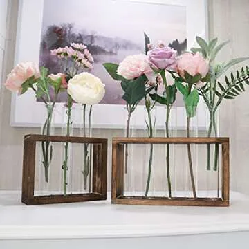 Ivolador Wall Mounted Hanging Plants Terrariumin Test Tube Flower Bud Tabletop Glass Wooden Stand with 3 Test Tube Perfect for Propagating Hydroponic Plants Home Garden Wedding Decoration-Brown