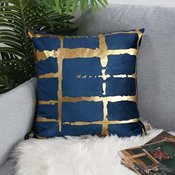 INSPI DECOR Blue and Gold Pillow Cover Super Soft Velvet Geometric Throw Pillow Cover 18x18 Inch – Set of 2