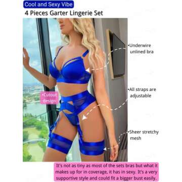 Kaei&Shi Garter Belt Thong Lingerie For Women,Strappy Hollow Out Sexy Lingerie,Underwire Mesh Sheer ...