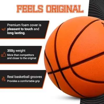 TRUEHOOPER Silent Basketball – Size 7 Indoor Basketball (PRO Version) - Grooved Foam Basketball for Quit Dribbling and Indoor Training – Higher Bounce Noiseless Basketball - Non-Deforming Packaging