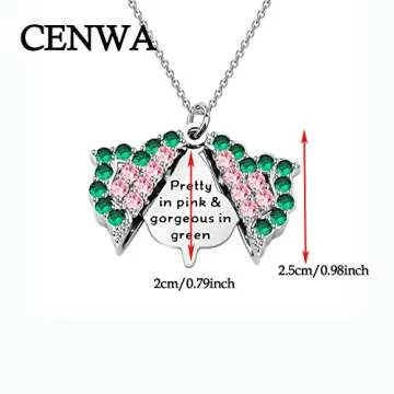 CENWA Sorority Gifts Pretty In Pink & Gorgeous in Green Zircon Leaf Open Locket Necklace Gift For So...