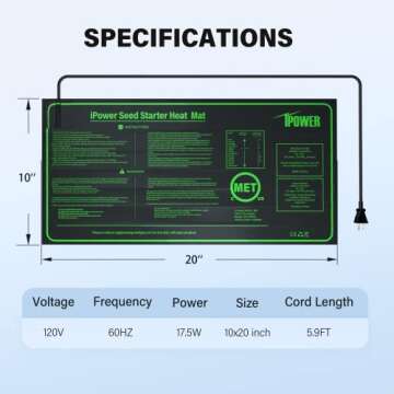 iPower 2-Pack Durable Waterproof Seedling Heat Mat 10" x 20" Warm Hydroponic Plant Germination Starting Pad, 2 Pack, Black