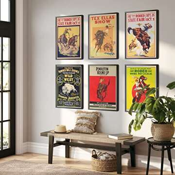 Cowboy Rodeo Publicity Vintage Decor, Cute & Unique Cafe Bar Home Decor Vintage Poster, Retro Cowboy Action Art Bar Accessories Western Signs & Posters Aesthetic Cowboy Wall Decor Set of 6 (8 x 10)