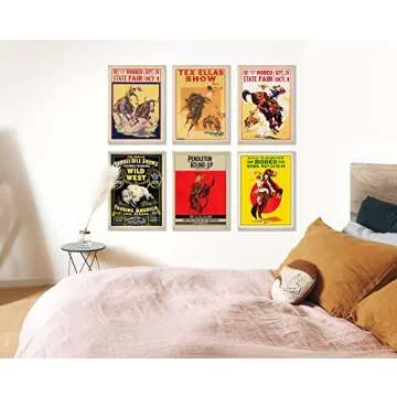 Cowboy Rodeo Publicity Vintage Decor, Cute & Unique Cafe Bar Home Decor Vintage Poster, Retro Cowboy Action Art Bar Accessories Western Signs & Posters Aesthetic Cowboy Wall Decor Set of 6 (8 x 10)