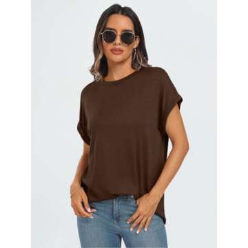 AUTOMET Womens Tops Oversized Business Casual Summer Shirts Short Sleeve T Plus Size Clothes Fashion Trendy Outfits Brown 2XL