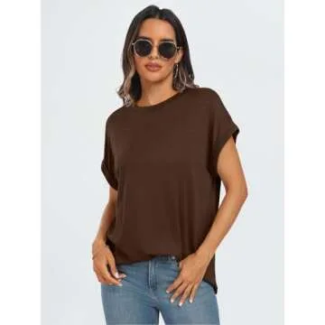 AUTOMET Womens Tops Oversized Business Casual Summer Shirts Short Sleeve T Plus Size Clothes Fashion Trendy Outfits Brown 2XL