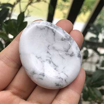 Fekuar Natural White Howlite Turquoise Crystal Thumb Worry Stone, Hand Carved Healing Crystal Teardr...