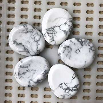 Fekuar Natural White Howlite Turquoise Crystal Thumb Worry Stone, Hand Carved Healing Crystal Teardrop Pocket Stones for Anxiety Stress Relief Meditation