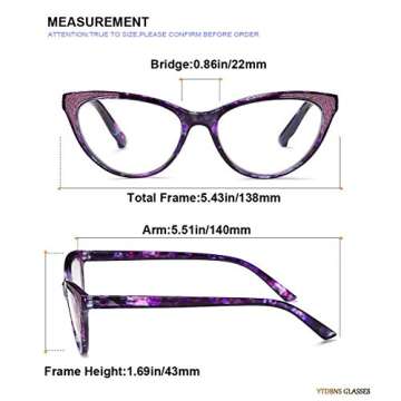 YTDBNS Reading Glasses Women Cateye +1.75-2 Pair Computer Blue Light Blocking Readers Glasses Ladies Retro Cateye Ultra Lightweight Eyeglasses Reduce Eye Fatigue