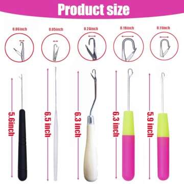 HAMIYELL Pack of 5 Different Sizes Latch Hook Crochet Needle Hook Tools for Braid Hair, Scarf Carpet...