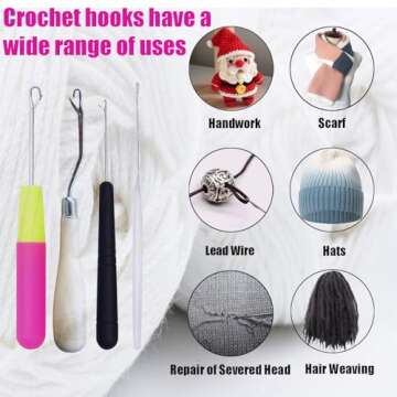 HAMIYELL Pack of 5 Different Sizes Latch Hook Crochet Needle Hook Tools for Braid Hair, Scarf Carpet Making and Other Crafts