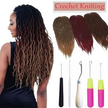 HAMIYELL Pack of 5 Different Sizes Latch Hook Crochet Needle Hook Tools for Braid Hair, Scarf Carpet Making and Other Crafts